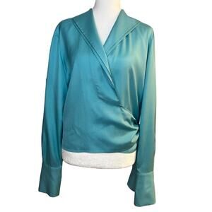 Dana Buchman Turquoise Silk Wrap Blouse Size 8